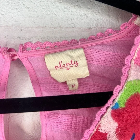 Anthropologie Plenty Tracy Reese Babydoll Top M Pink Boho Floral Embroidered - Picture 5 of 6